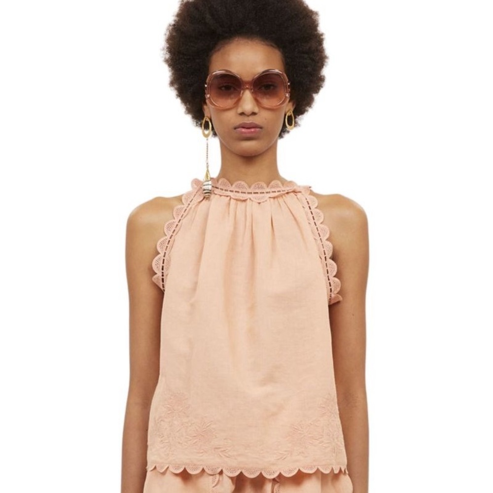 Ulla Johnson June Top Azalea Peach Top with Scallop Trim